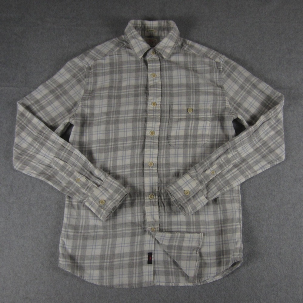Faherty Shirt Mens XS Gray White Plaid Slim Fit Button Down Organic Cotton LS